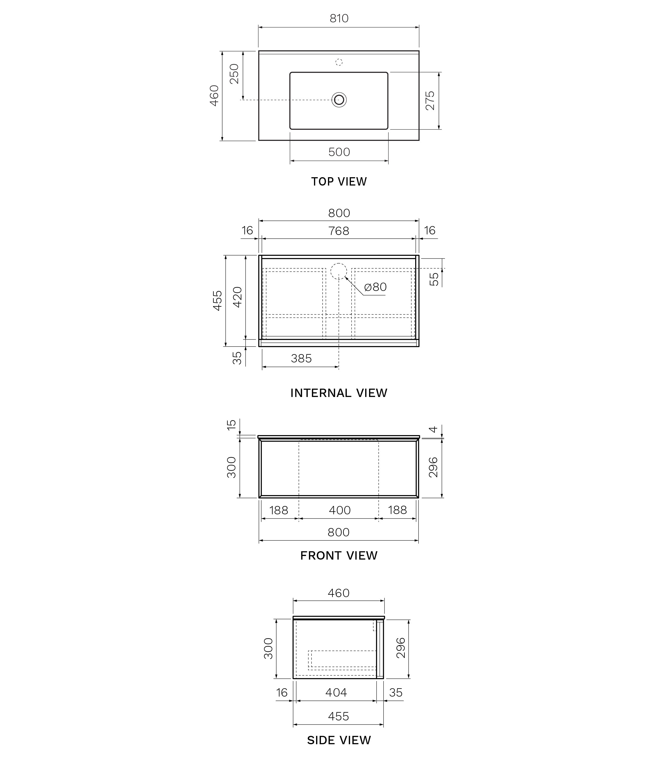 Parisi Float 800 Wall Mounted Cabinet with Ceramic Top 1TH - Matte Black - FT-801-MB