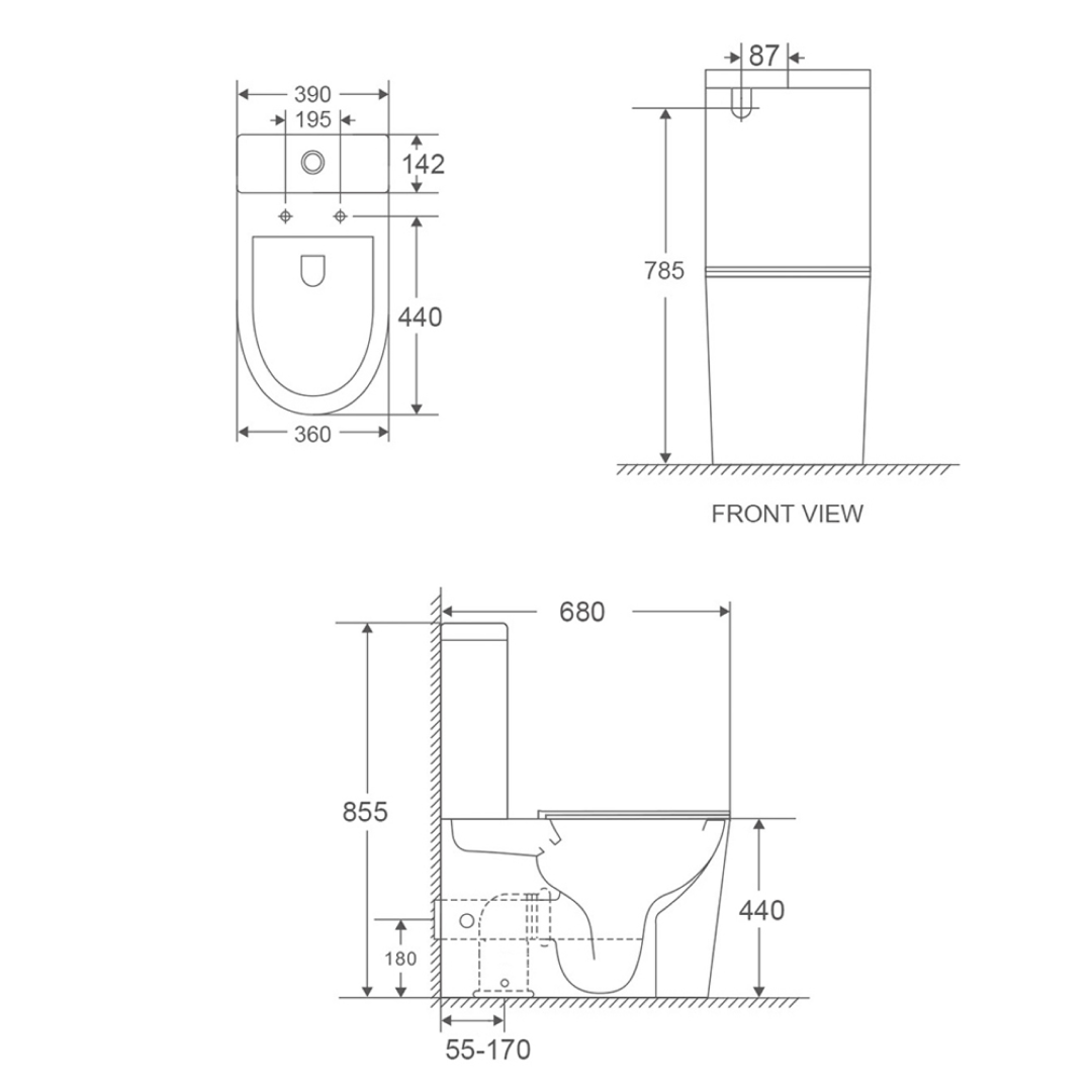 Turner Hastings Fino WhisperFlush Back to Wall Toilet Suite with Slim Seat (WDI Valves) - Gloss White - FT400BTW-GW-N