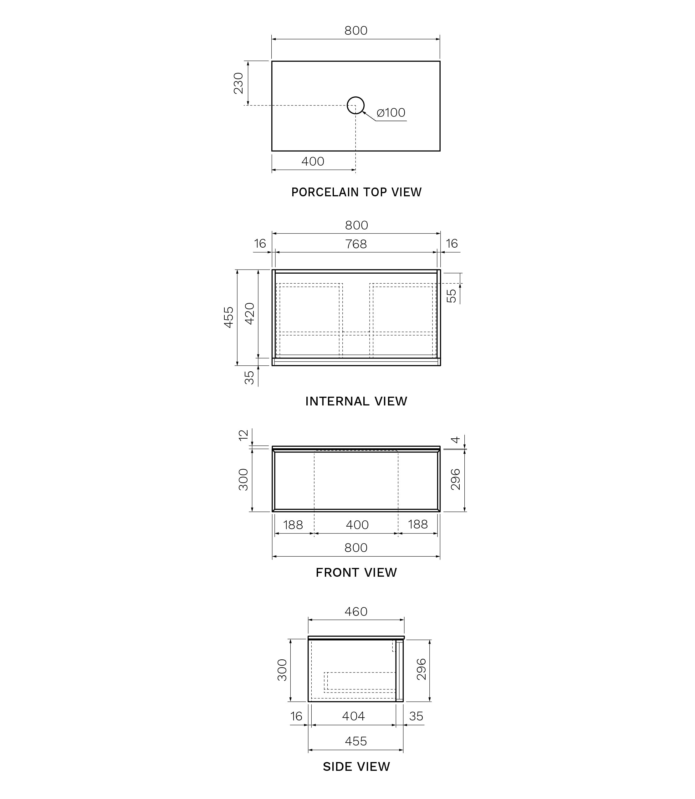Parisi Float + My Top 800 Wall Mounted Cabinet w/Porcelain Top - Matte Black - Carrara Honed - FV-FT-800-MB-CAH