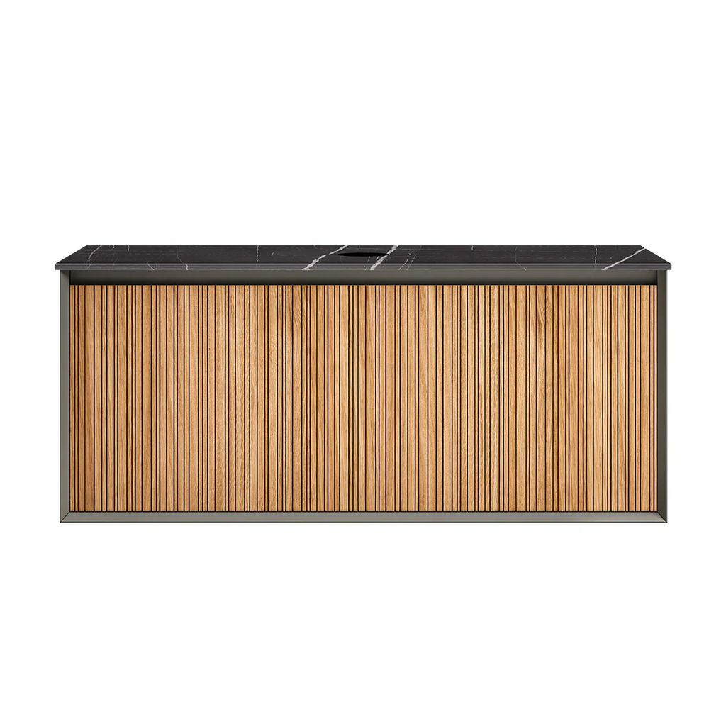 Parisi Jazz 1200 Wall Hung Vanity Rovere Naturale Matte Black with Italian Porcelain Top - Sahara Noir - FV-JZ-1200MB-RN-SA