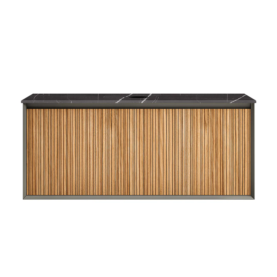 Parisi Jazz 1200 Wall Hung Vanity Rovere Naturale Matte Black with Italian Porcelain Top - Sahara Noir - FV-JZ-1200MB-RN-SA