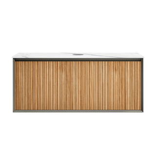 Parisi Jazz 1200 Wall Hung Vanity Rovere Naturale Matte Black with Italian Porcelain Top - Statuario - FV-JZ-1200MB-RN-ST