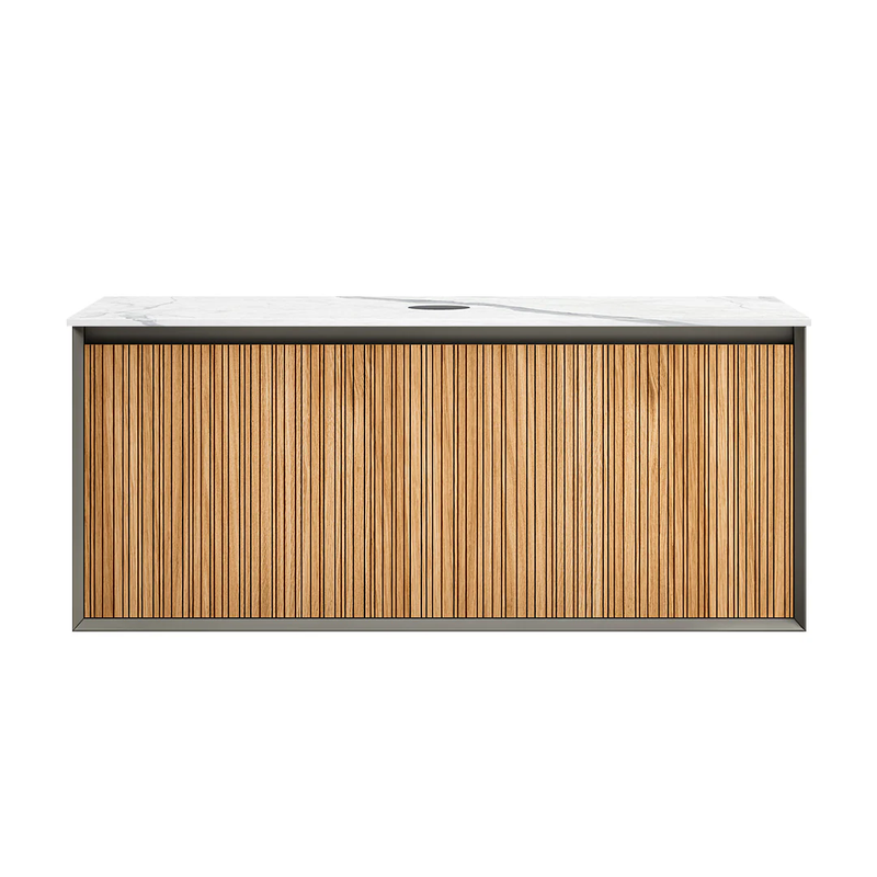 Parisi Jazz 1200 Wall Hung Vanity Rovere Naturale Matte Black with Italian Porcelain Top - Statuario