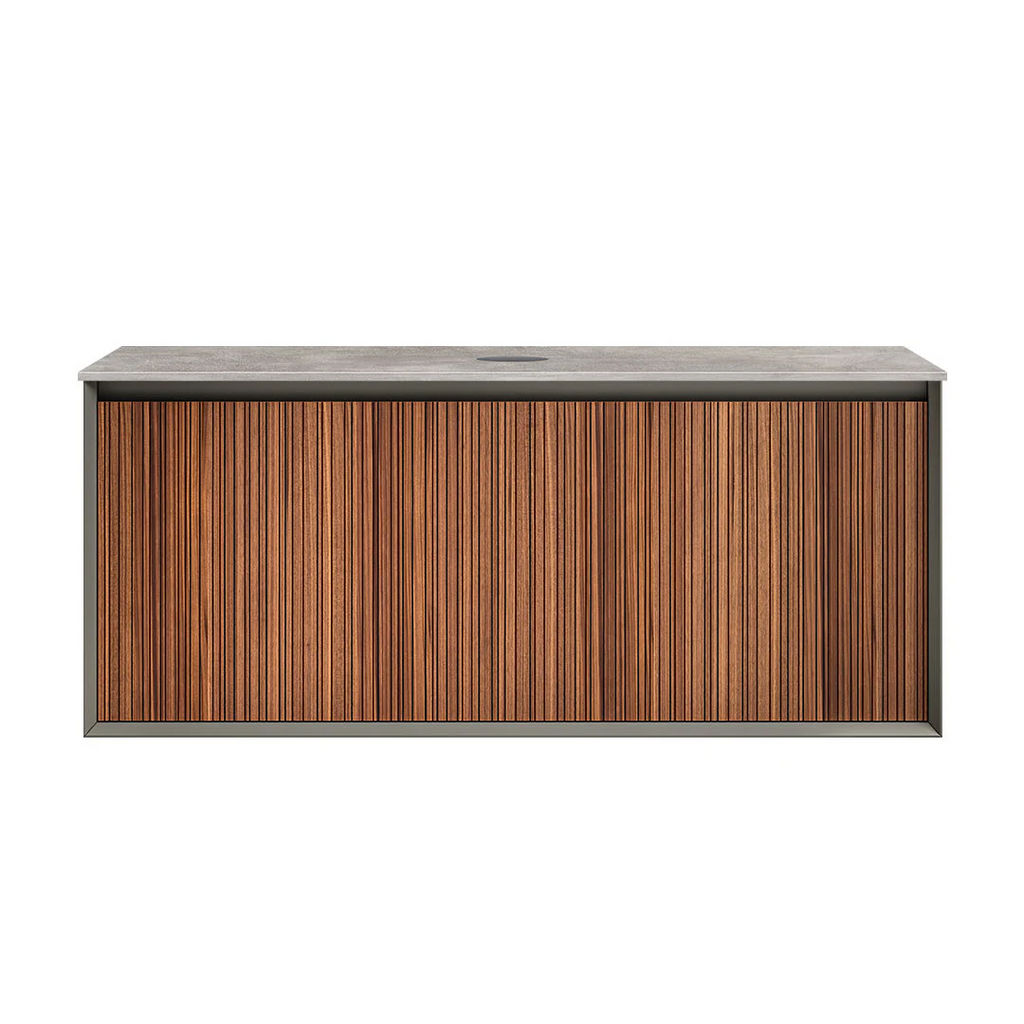 Parisi Jazz 1200 Wall Hung Vanity Walnut Naturale Matte Black with Italian Porcelain Top - Portland Hood - FV-JZ-1200MB-WN-PH