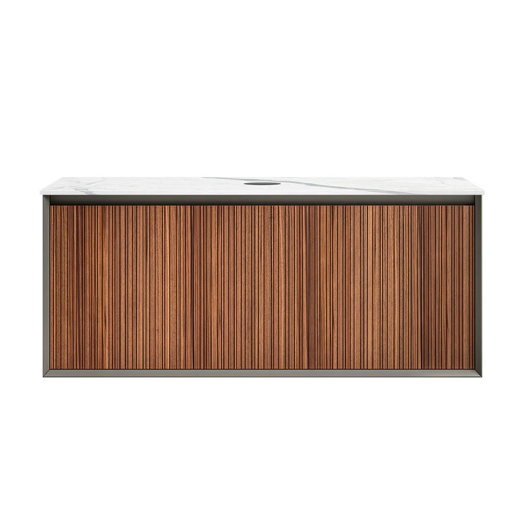Parisi Jazz 1200 Wall Hung Vanity Walnut Naturale Matte Black with Italian Porcelain Top - Statuario - FV-JZ-1200MB-WN-ST