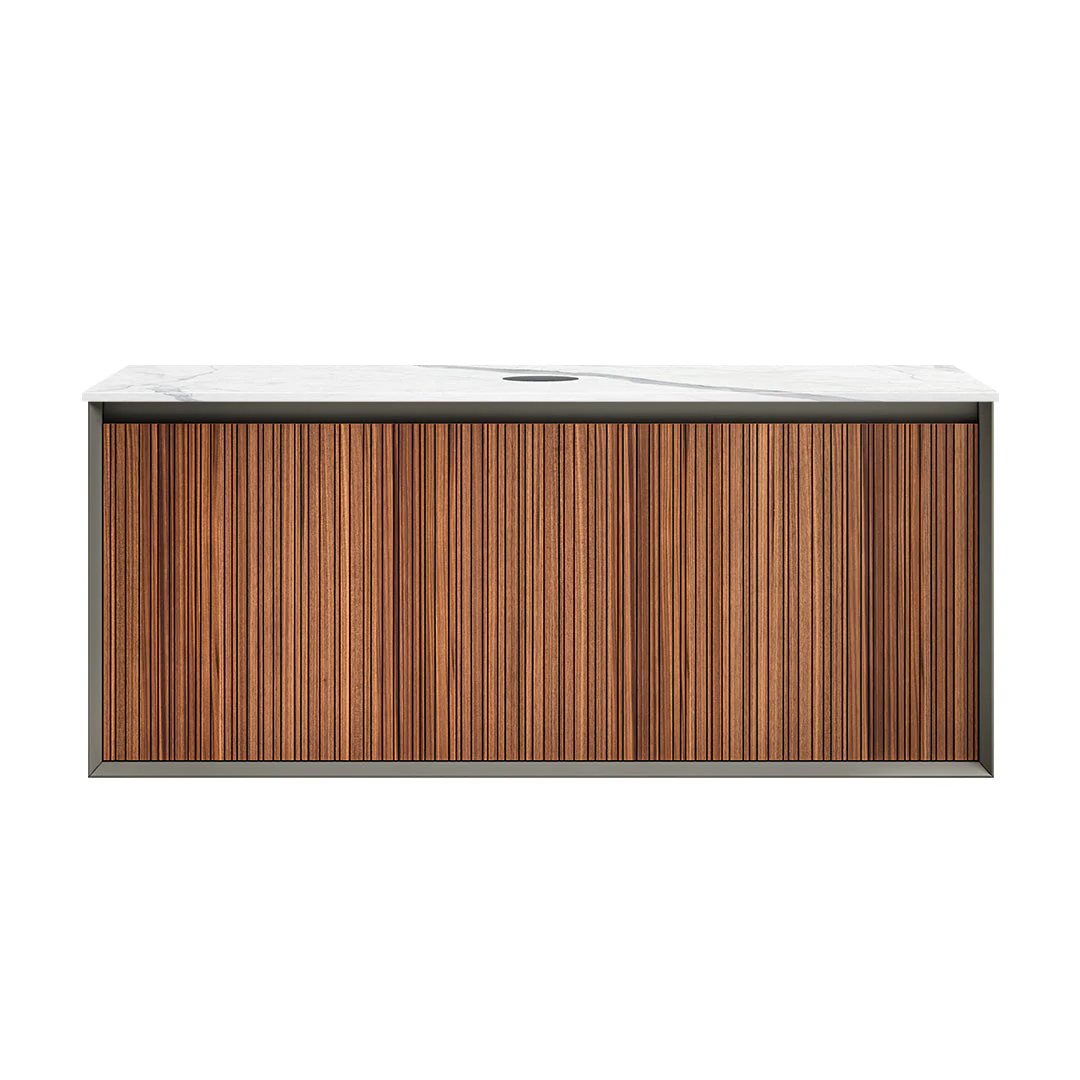 Parisi Jazz 1200 Wall Hung Vanity Walnut Naturale Matte Black with Italian Porcelain Top - Statuario - FV-JZ-1200MB-WN-ST