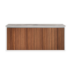 Parisi Jazz 1200 Wall Hung Vanity Walnut Naturale Matte White with Italian Porcelain Top - Portland Hood - FV-JZ-1200MW-WN-PH