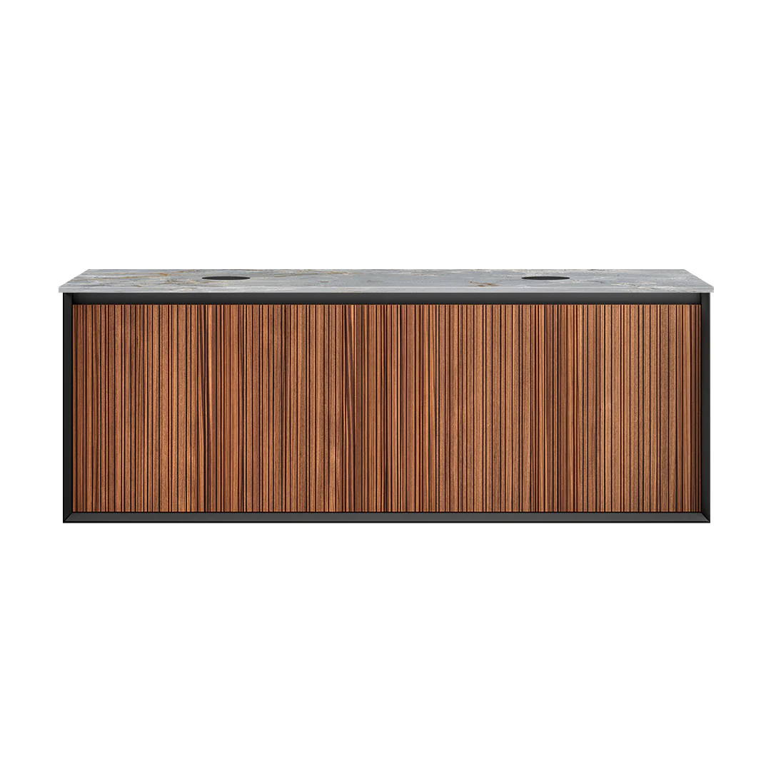 Parisi Jazz 1400 Wall Hung Vanity Walnut Naturale Matte Black With Italian Porcelain Top - Blue Roma - FV-JZ-1400DMB-WN-BRH