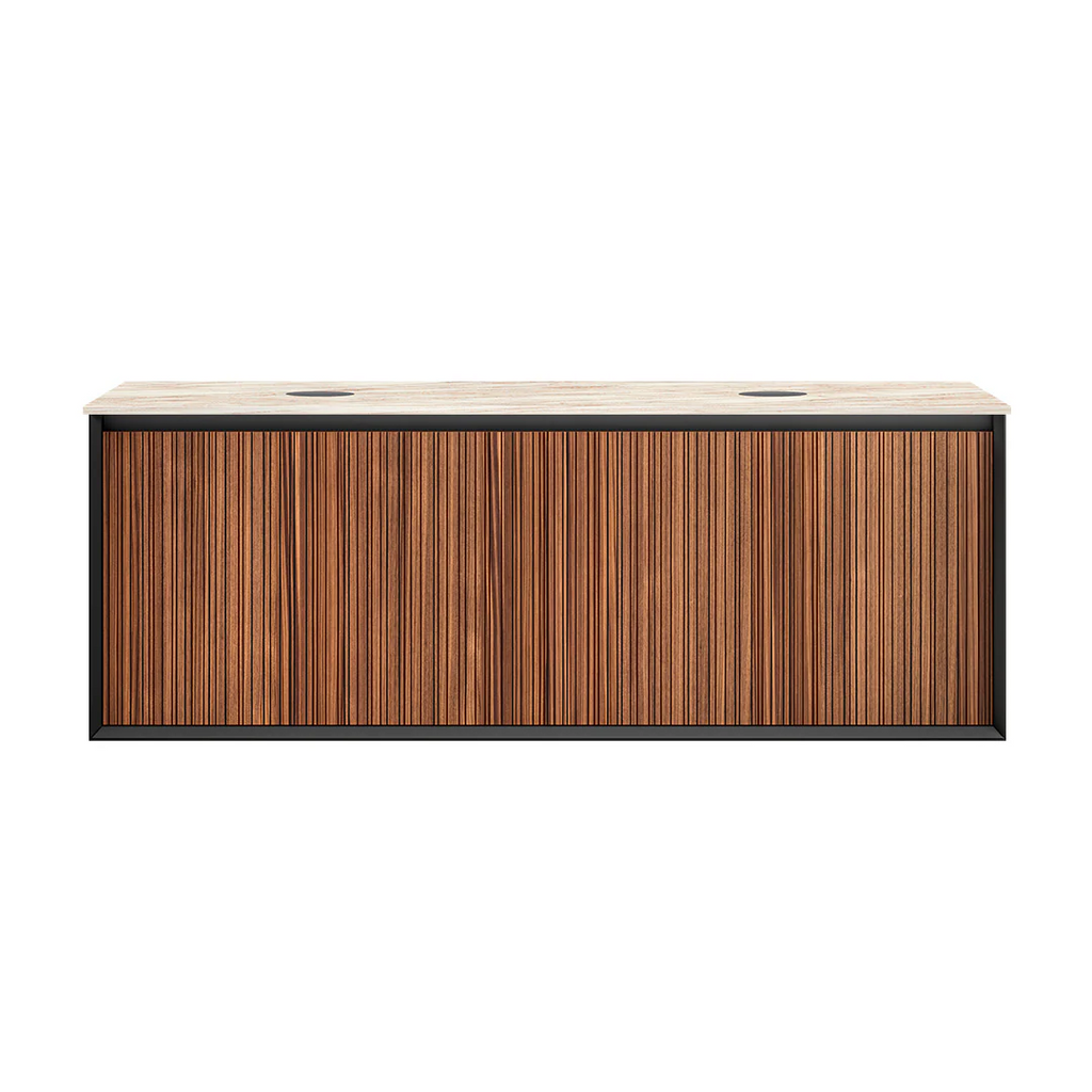 Parisi Jazz 1400 Wall Hung Vanity Walnut Naturale Matte Black With Italian Porcelain Top - Golden Spider - FV-JZ-1400DMB-WN-GS