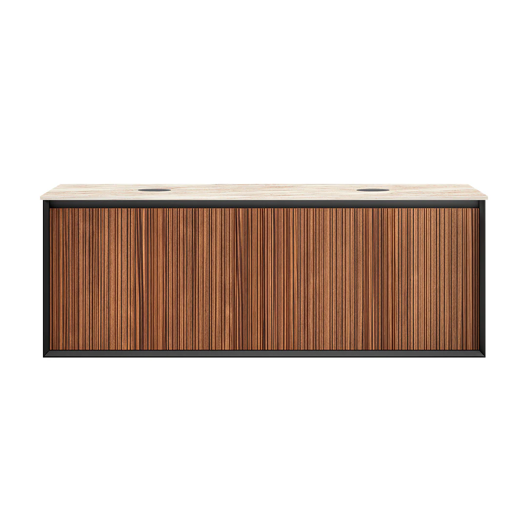 Parisi Jazz 1400 Wall Hung Vanity Walnut Naturale Matte Black With Italian Porcelain Top - Golden Spider - FV-JZ-1400DMB-WN-GS