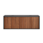 Parisi Jazz 1400 Wall Hung Vanity Walnut Naturale Matte Black With Italian Porcelain Top - Pietra Grey - FV-JZ-1400DMB-WN-PG