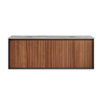 Parisi Jazz 1400 Wall Hung Vanity Walnut Naturale Matte Black With Italian Porcelain Top - Portland Hood - FV-JZ-1400DMB-WN-PH