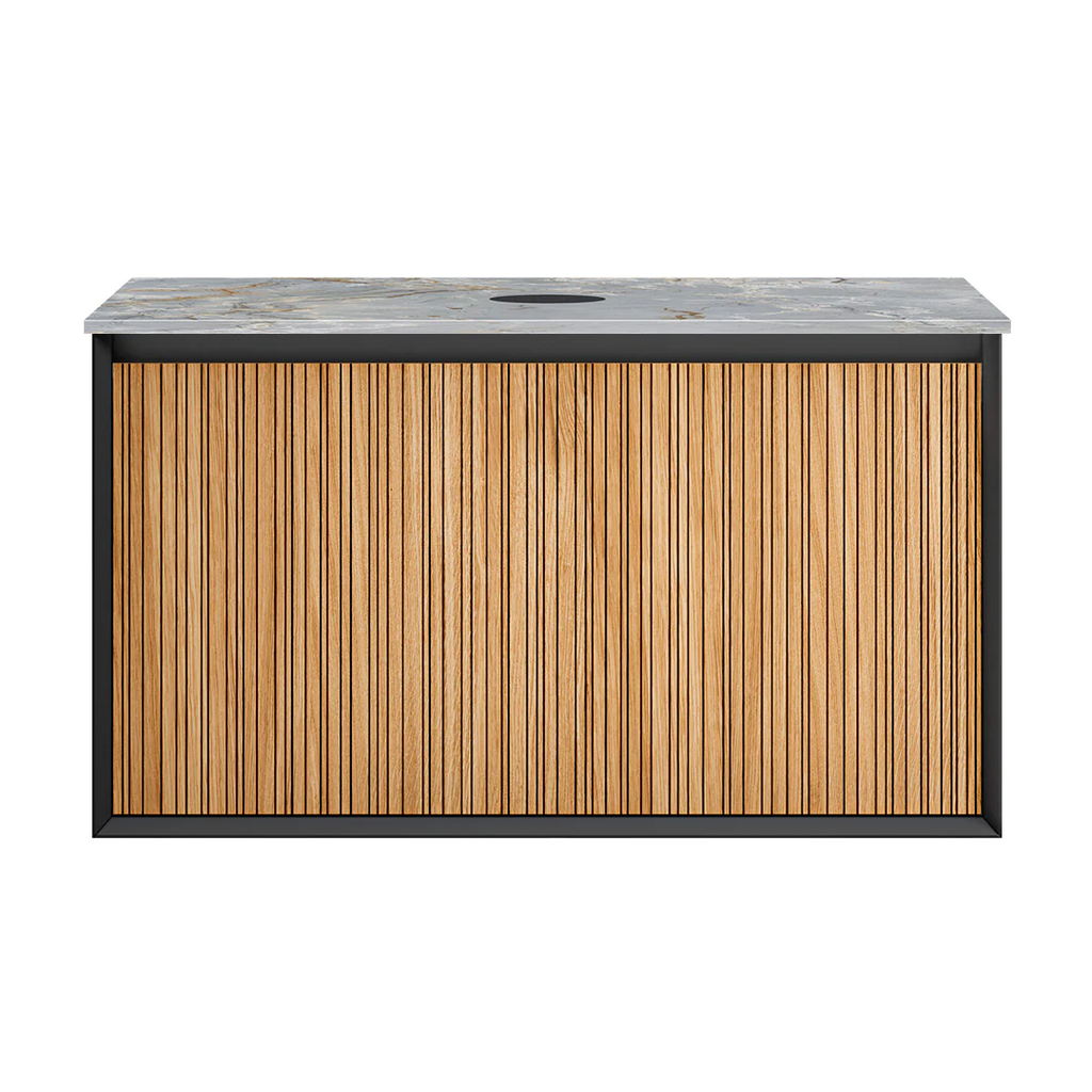 Parisi Jazz 900 Wall Hung Vanity Rovere Naturale Matte Black with Italian Porcelain Top - Blue Roma - FV-JZ-900MB-RN-BRH