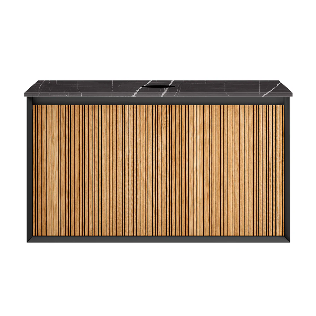 Parisi Jazz 900 Wall Hung Vanity Rovere Naturale Matte Black with Italian Porcelain Top - Sahara Noir - FV-JZ-900MB-RN-SA