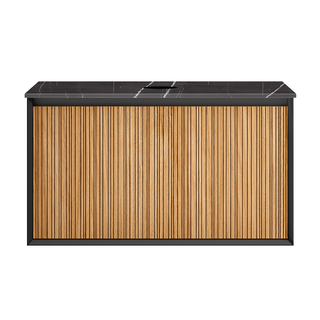 Parisi Jazz 900 Wall Hung Vanity Rovere Naturale Matte Black with Italian Porcelain Top - Sahara Noir - FV-JZ-900MB-RN-SA