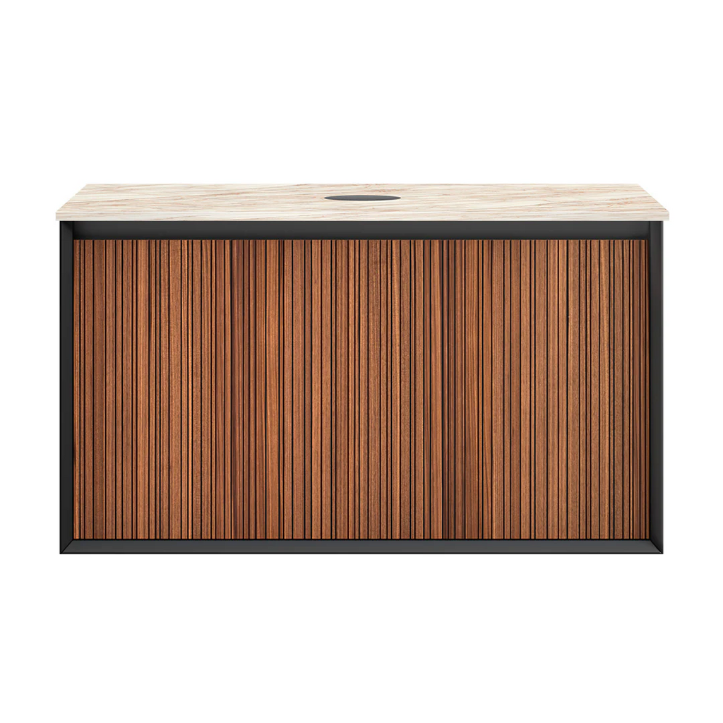 Parisi Jazz 900 Wall Hung Vanity Walnut Naturale Matte Black with Italian Porcelain Top - Golden Spider - FV-JZ-900MB-WN-GS