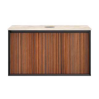 Parisi Jazz 900 Wall Hung Vanity Walnut Naturale Matte Black with Italian Porcelain Top - Golden Spider - FV-JZ-900MB-WN-GS