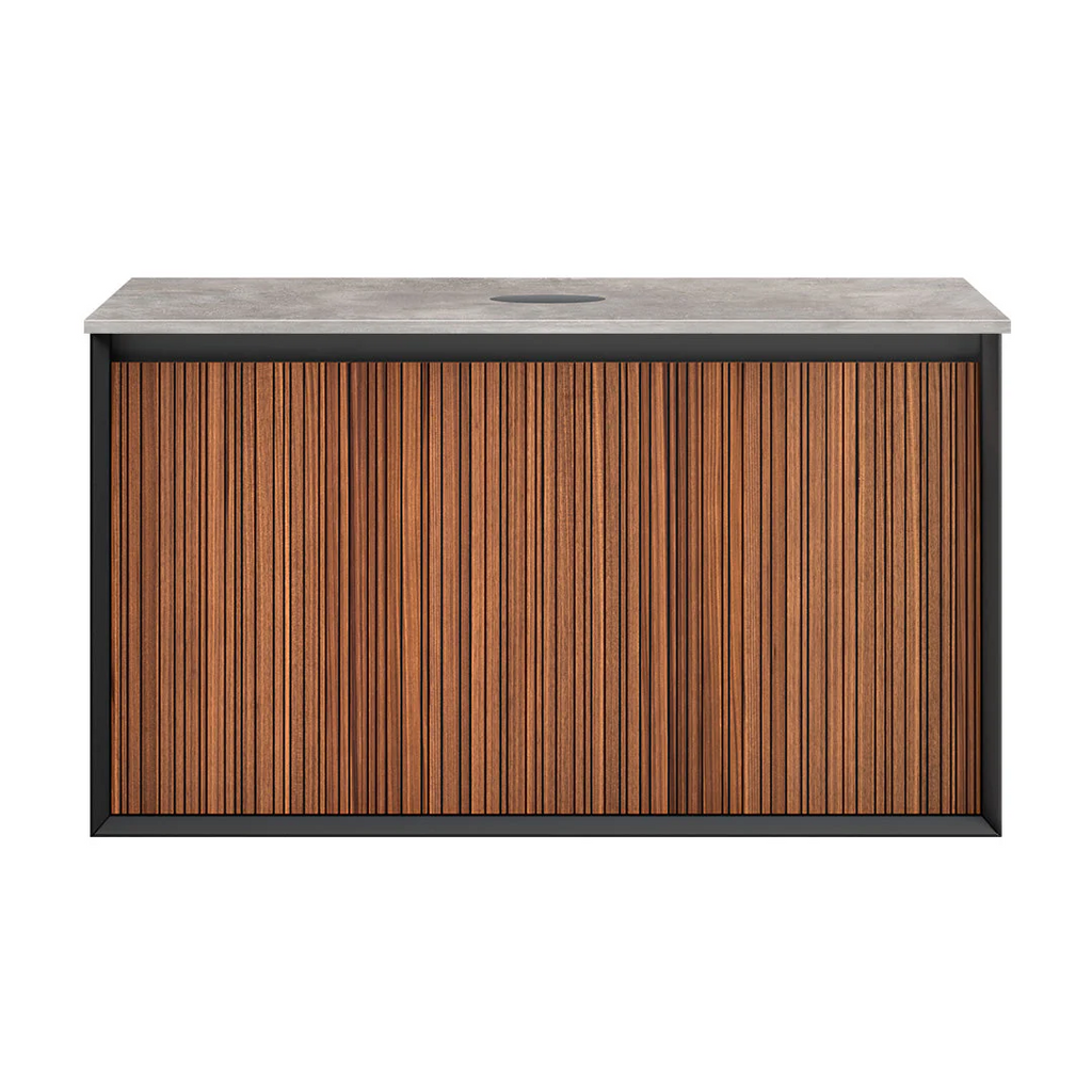 Parisi Jazz 900 Wall Hung Vanity Walnut Naturale Matte Black with Italian Porcelain Top - Portland Hood - FV-JZ-900MB-WN-PH