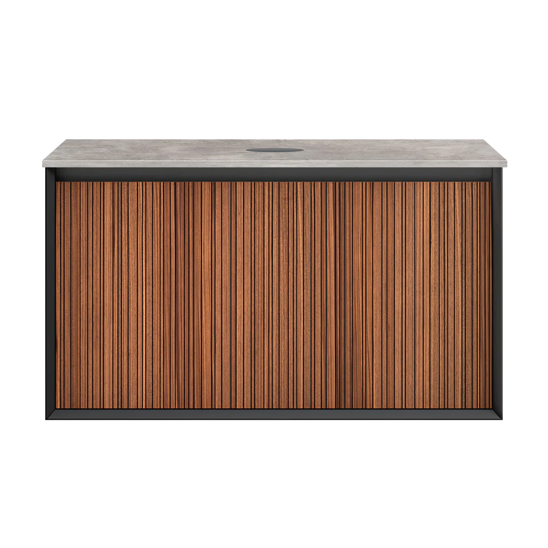Parisi Jazz 900 Wall Hung Vanity Walnut Naturale Matte Black with Italian Porcelain Top - Portland Hood - FV-JZ-900MB-WN-PH
