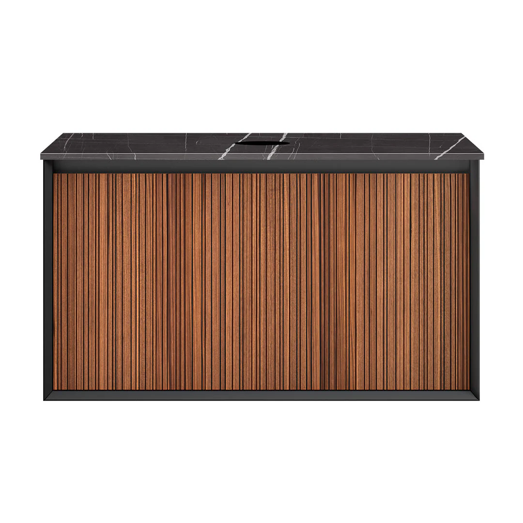 Parisi Jazz 900 Wall Hung Vanity Walnut Naturale Matte Black with Italian Porcelain Top - Sahara Noir - FV-JZ-900MB-WN-SA