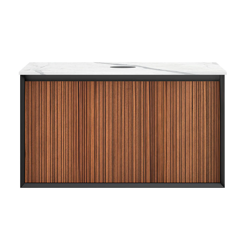 Parisi Jazz 900 Wall Hung Vanity Walnut Naturale Matte Black with Italian Porcelain Top - Statuario - FV-JZ-900MB-WN-ST