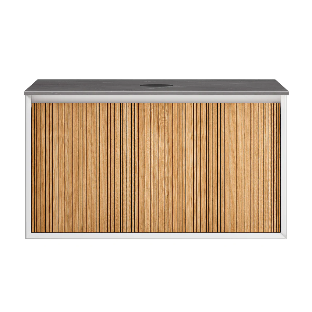 Parisi Jazz 900 Wall Hung Vanity Rovere Naturale Matte White with Italian Porcelain Top - Pietra Grey - FV-JZ-900MW-RN-PG