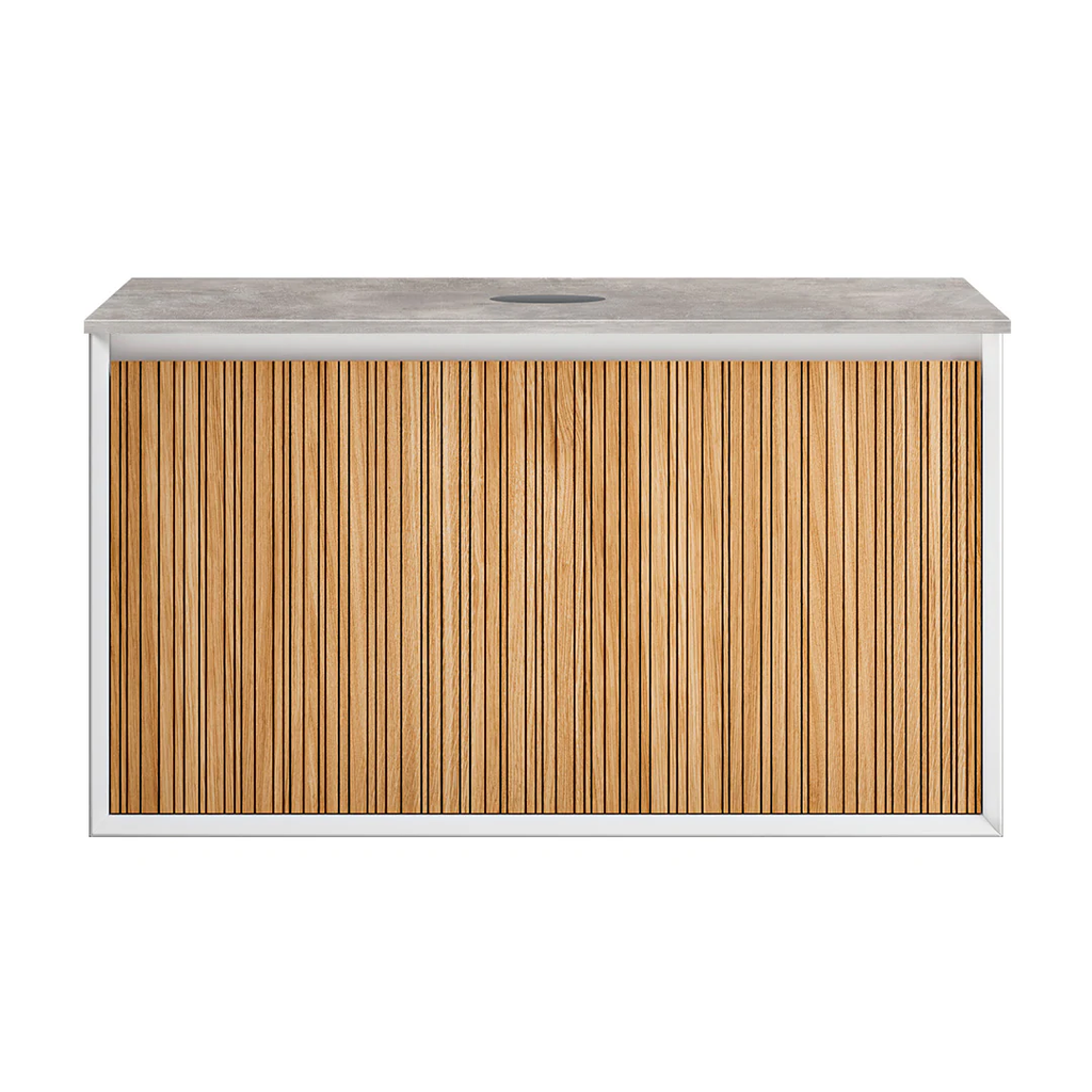 Parisi Jazz 900 Wall Hung Vanity Rovere Naturale Matte White with Italian Porcelain Top - Portland Hood - FV-JZ-900MW-RN-PH