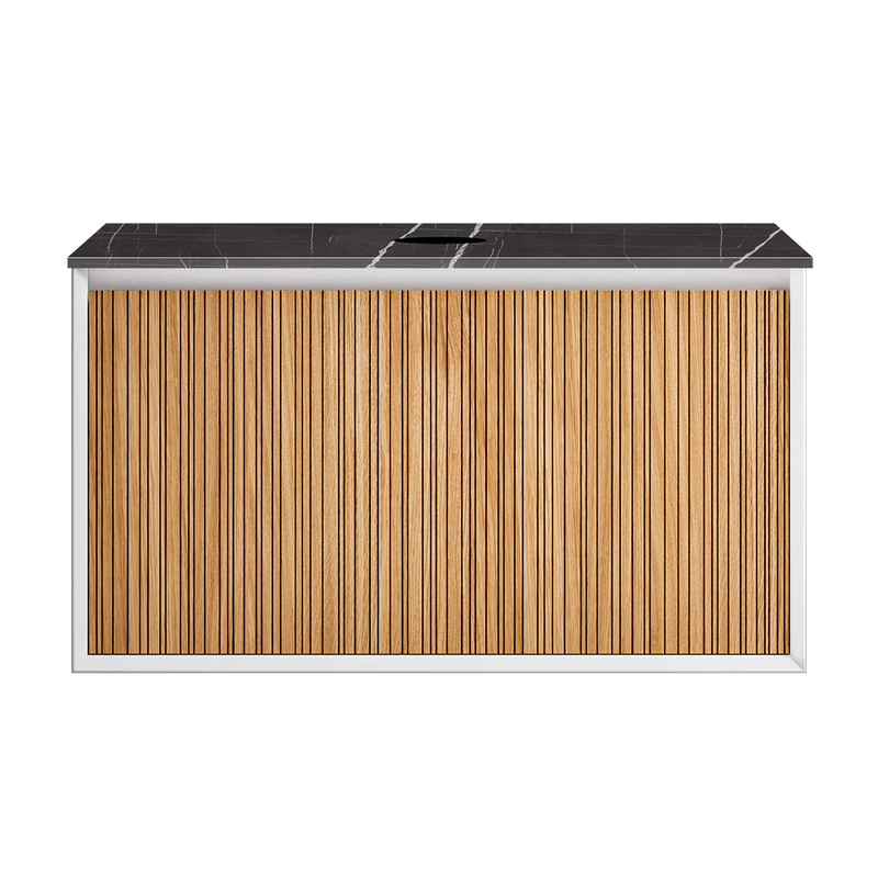 Parisi Jazz 900 Wall Hung Vanity Rovere Naturale Matte White with Italian Porcelain Top - Sahara Noir