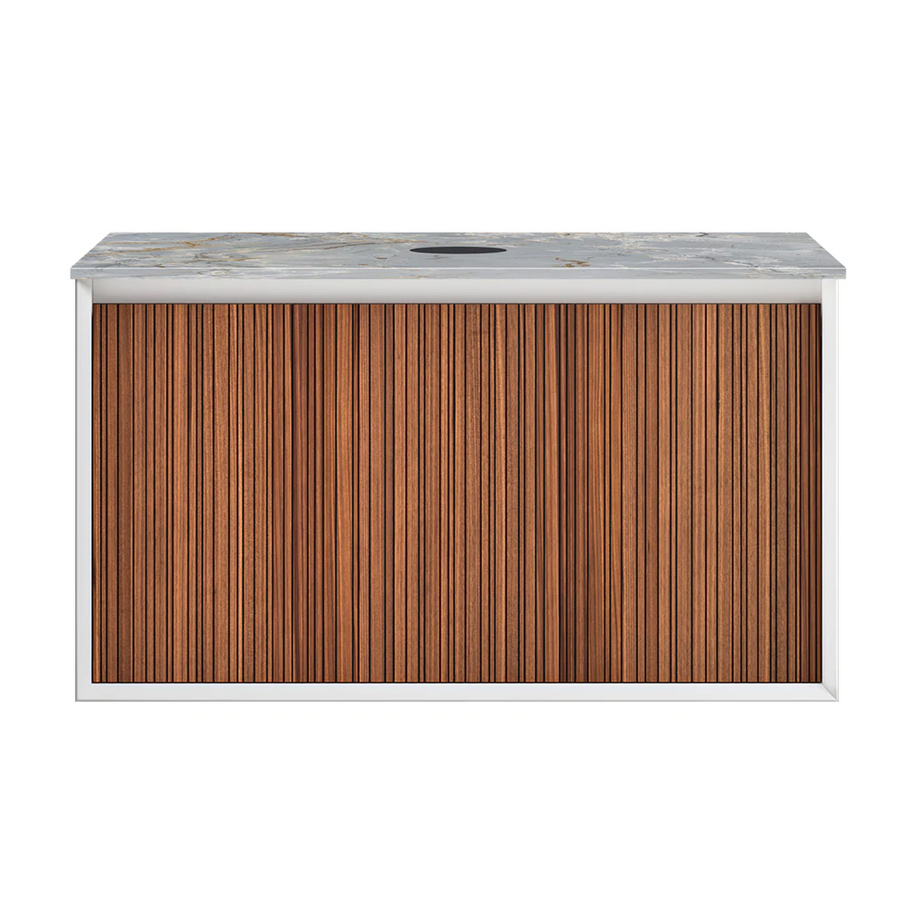 Parisi Jazz 900 Wall Hung Vanity Walnut Naturale Matte White with Italian Porcelain Top - Blue Roma - FV-JZ-900MW-WN-BRH