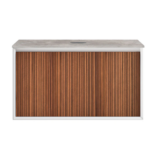 Parisi Jazz 900 Wall Hung Vanity Walnut Naturale Matte White with Italian Porcelain Top - Portland Hood - FV-JZ-900MW-WN-PH