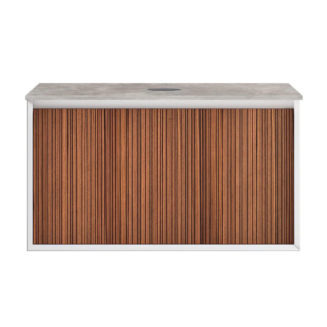 Parisi Jazz 900 Wall Hung Vanity Walnut Naturale Matte White with Italian Porcelain Top - Portland Hood - FV-JZ-900MW-WN-PH