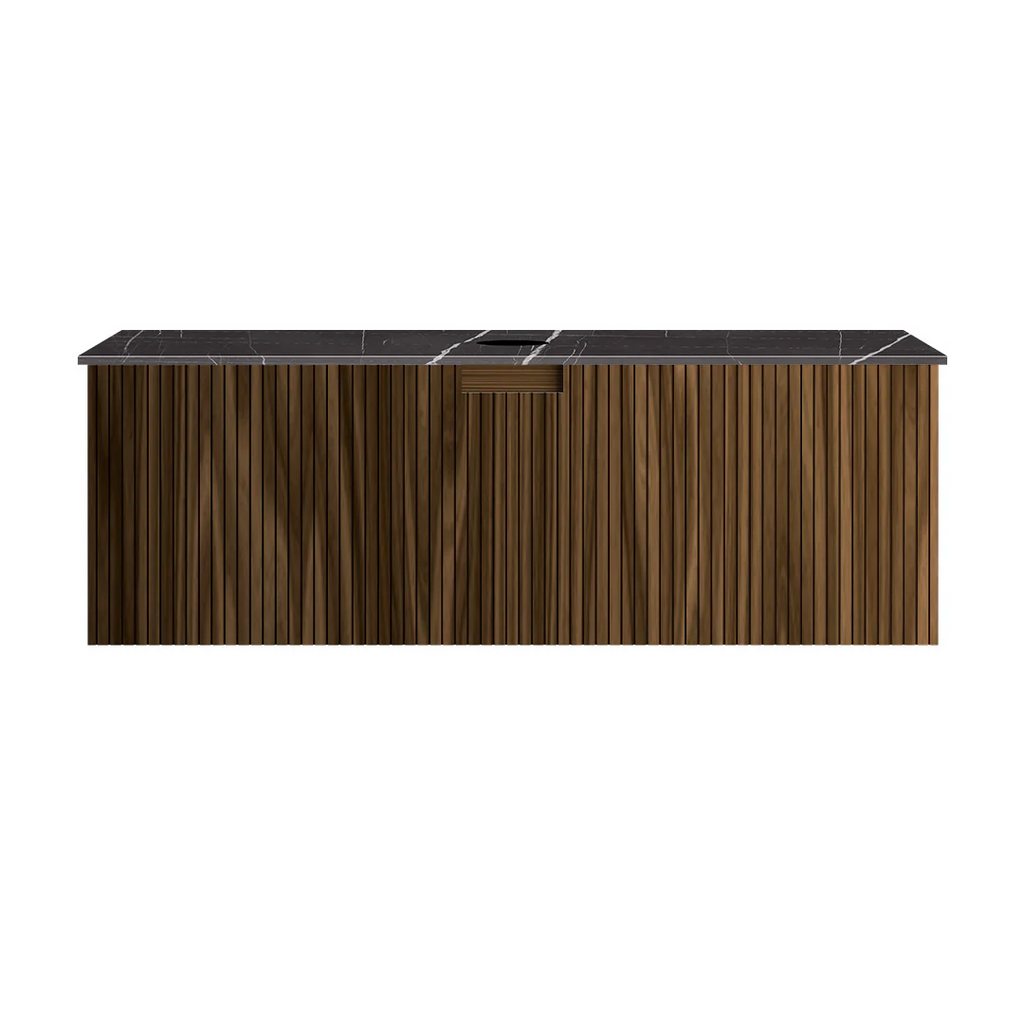 Parisi Riga+My Top 1200 Wall Mounted Cabinet with Porcelain Top - Black Walnut - Sahara Noir Top - FV-RG-1200-BW-SAH