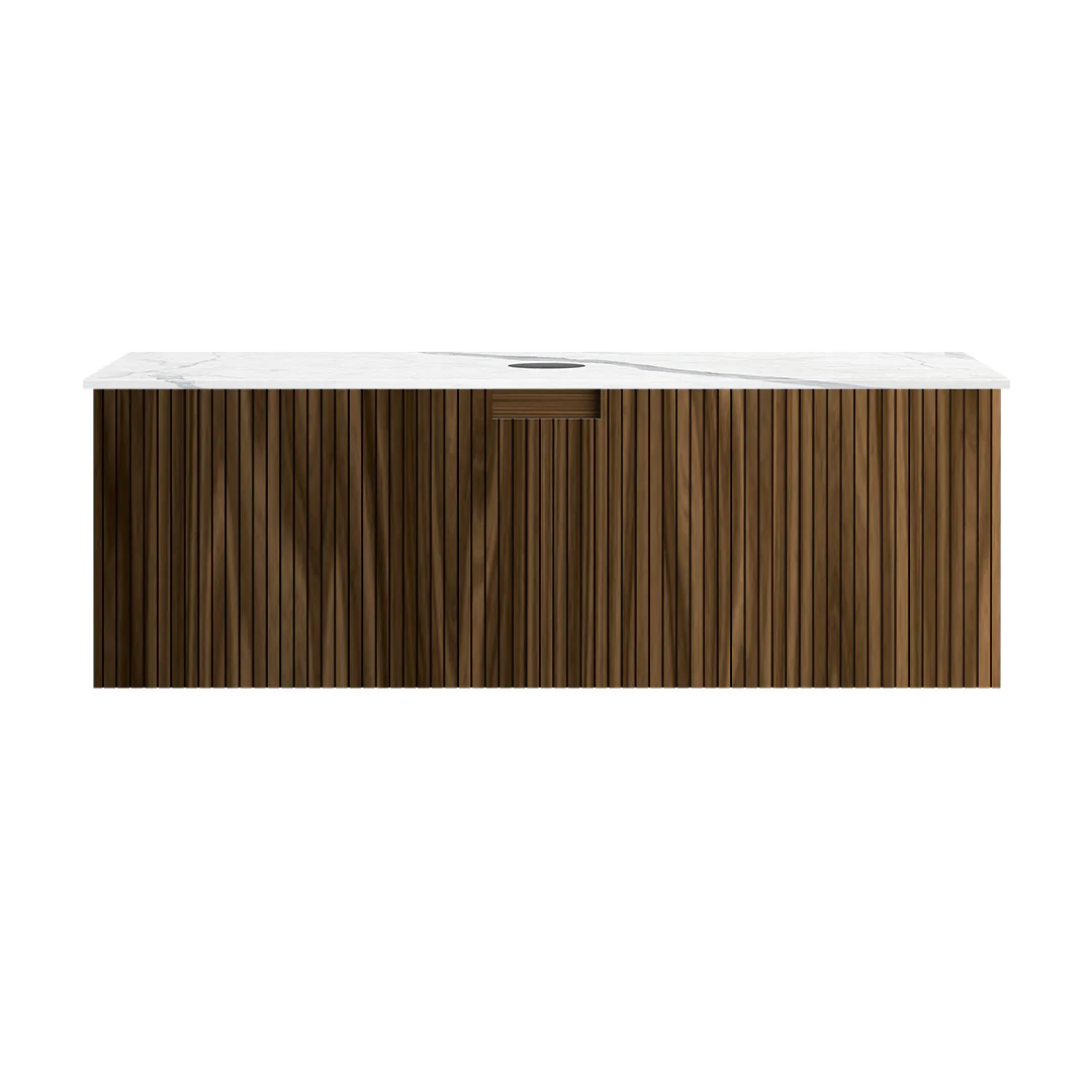 Parisi Riga+My Top 1200 Wall Mounted Cabinet with Porcelain Top - Black Walnut - Statuario Top - FV-RG-1200-BW-STH