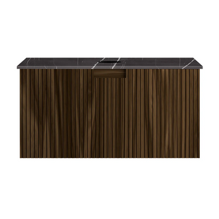 Parisi Riga + My Top 800 Wall Mounted Cabinet with Porcelain Top - Black Walnut - Sahara Noir Top - FV-RG-800-BW-SAH