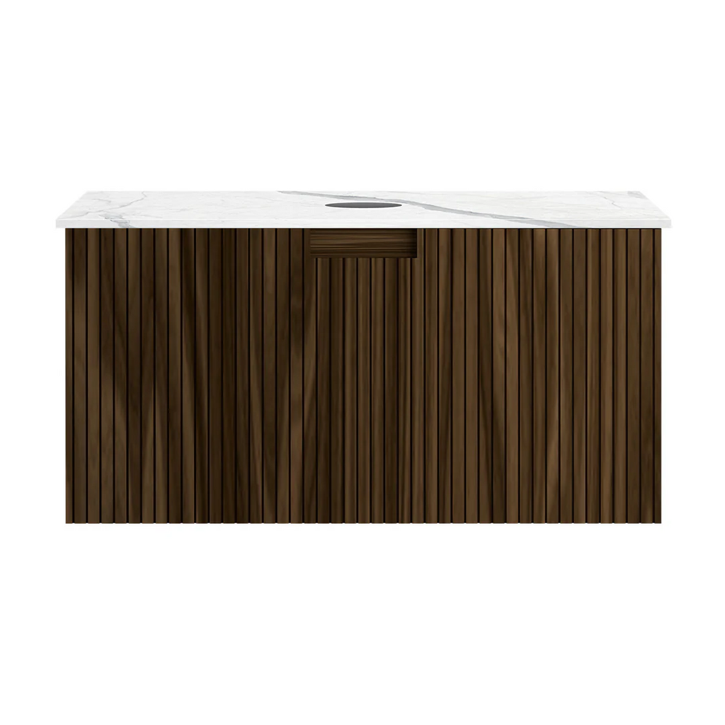 Parisi Riga + My Top 800 Wall Mounted Cabinet with Porcelain Top - Black Walnut - Statuario Top - FV-RG-800-BW-STH