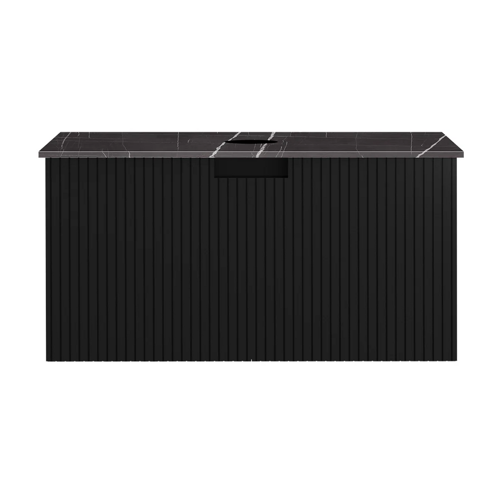 Parisi Riga + My Top 800 Wall Mounted Cabinet with Porcelain Top - Matte Black - Sahara Noir Top - FV-RG-800-MB-SAH