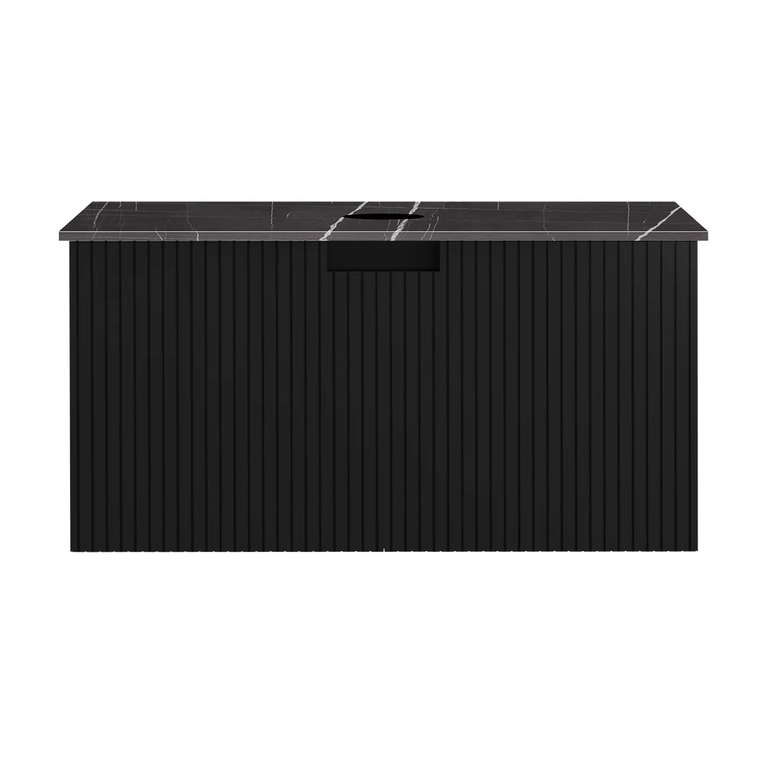 Parisi Riga + My Top 800 Wall Mounted Cabinet with Porcelain Top - Matte Black - Sahara Noir Top - FV-RG-800-MB-SAH