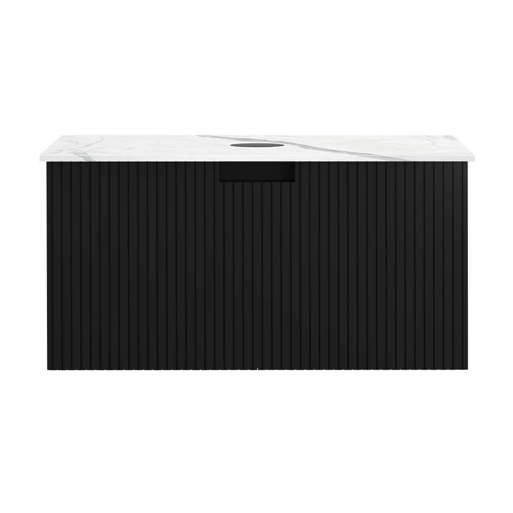 Parisi Riga + My Top 800 Wall Mounted Cabinet with Porcelain Top - Matte Black - Statuario Top - FV-RG-800-MB-STH