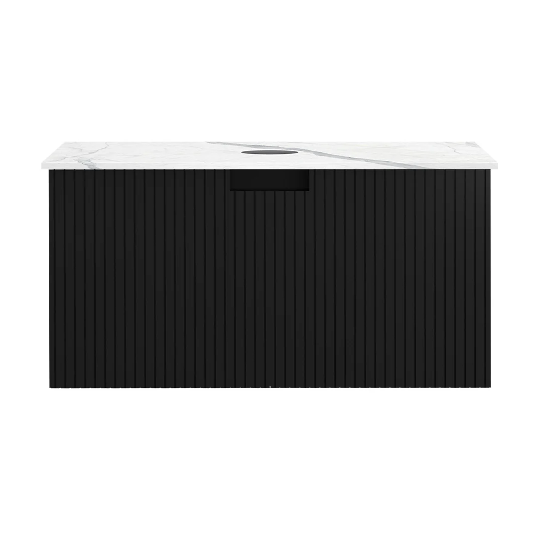 Parisi Riga + My Top 800 Wall Mounted Cabinet with Porcelain Top - Matte Black - Statuario Top - FV-RG-800-MB-STH