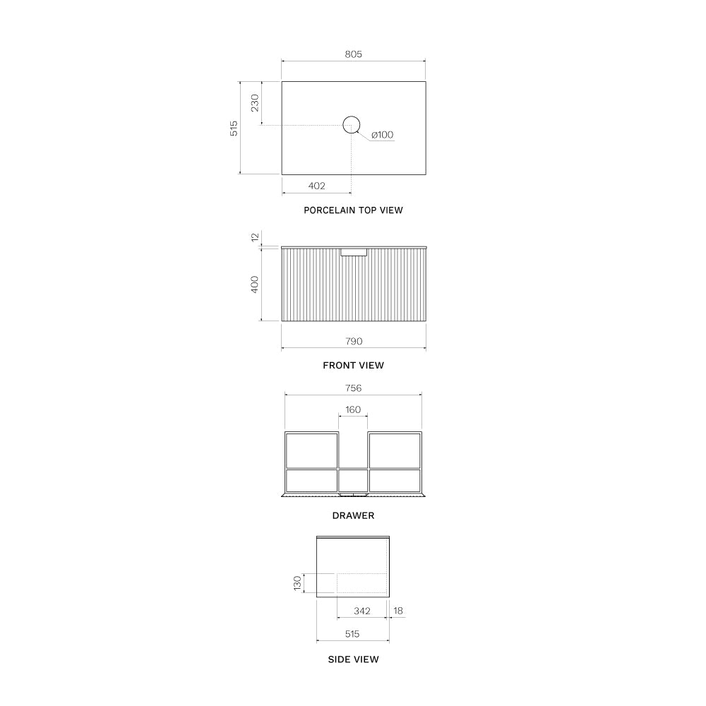 Parisi Riga + My Top 800 Wall Mounted Cabinet with Porcelain Top - Black Walnut - Sahara Noir Top - FV-RG-800-BW-SAH