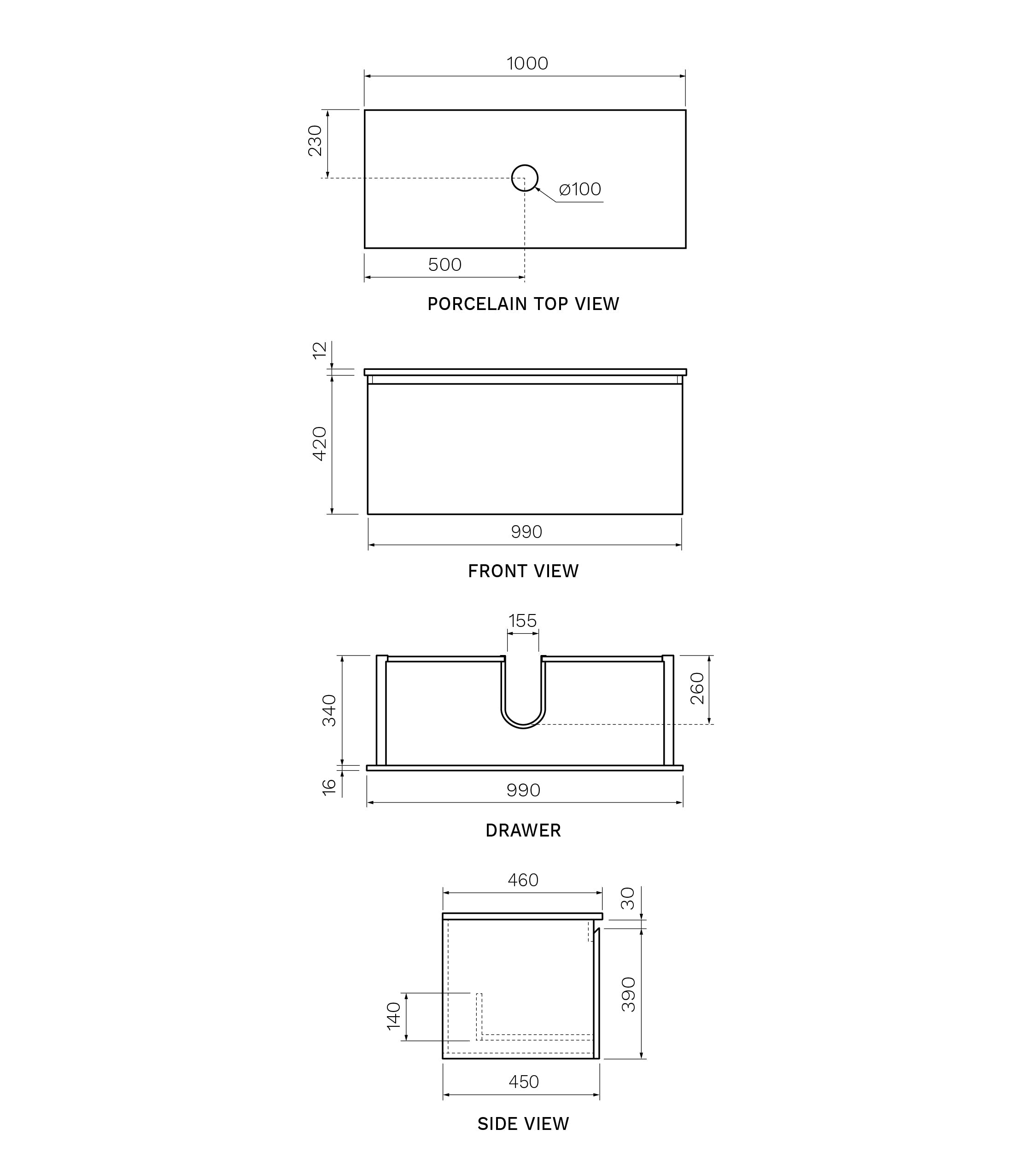 Parisi Rocki + MyTop 1000 Wall Mounted Cabinet with Honed Porcelain Top - Moka - Sahara Noir Porcelain Top - FV-RK-1000-MK-SAH