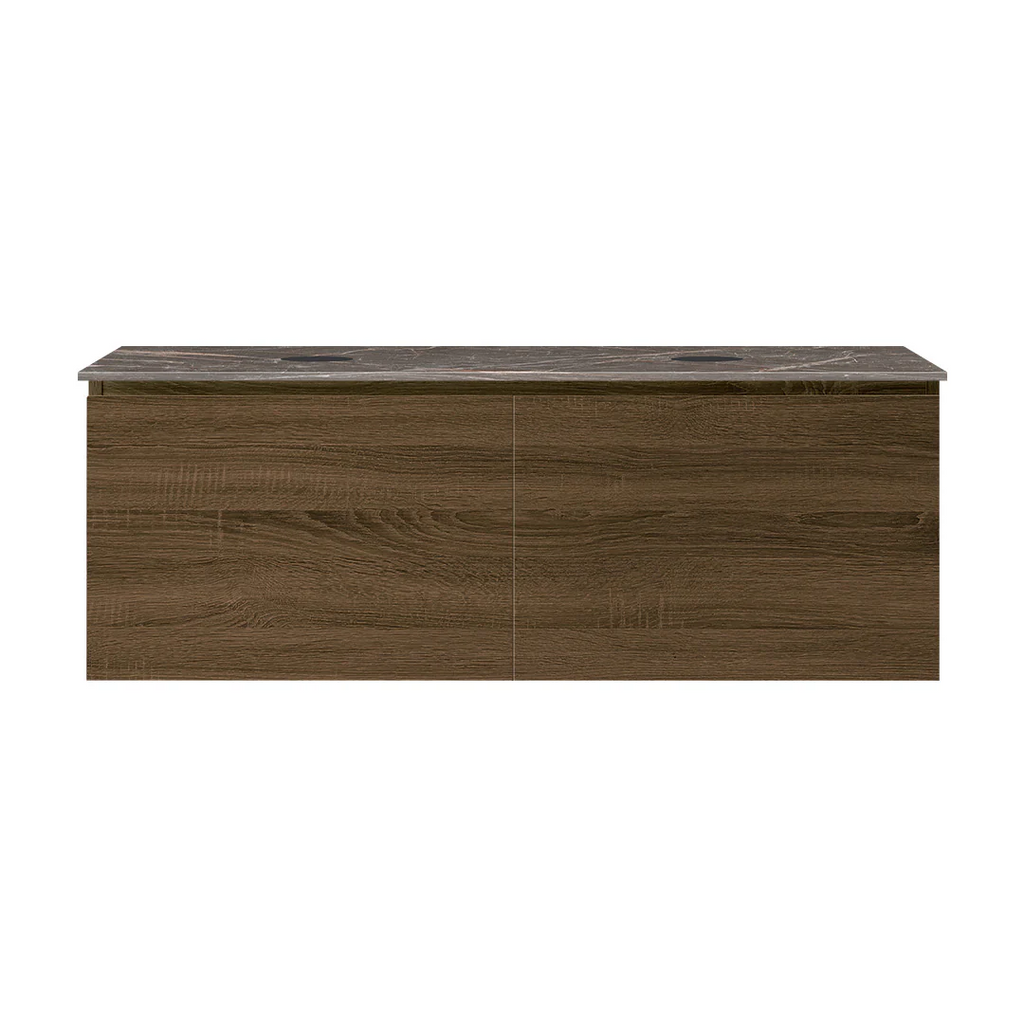 Parisi Rocki + MyTop 1200 Double Bowl Wall Mounted Cabinet with Honed Porcelain Top - Moka - Ombra di Caravaggio Porcelain Top - FV-RK-1200D-MK-OCP