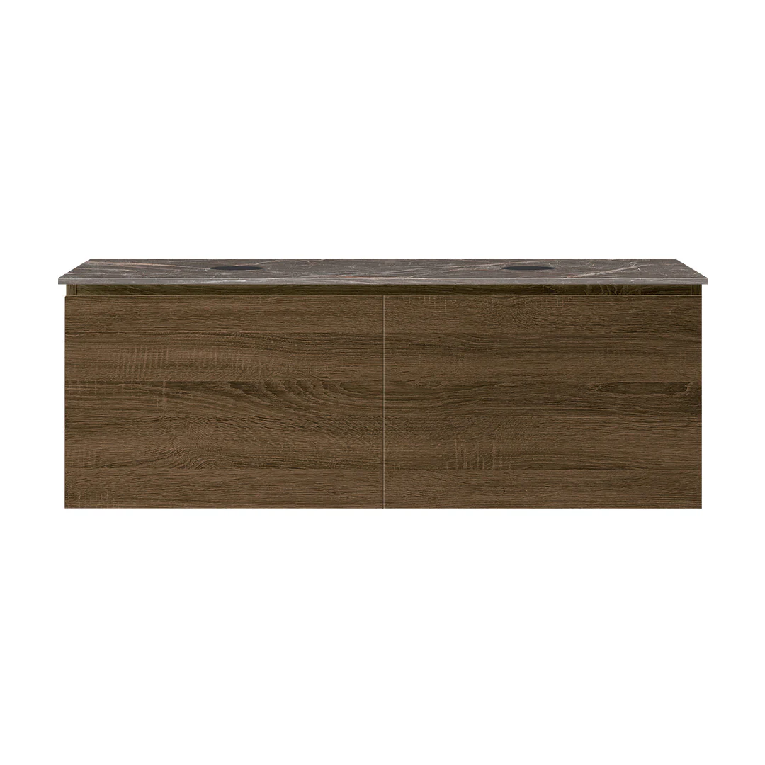 Parisi Rocki + MyTop 1200 Double Bowl Wall Mounted Cabinet with Honed Porcelain Top - Moka - Ombra di Caravaggio Porcelain Top - FV-RK-1200D-MK-OCP