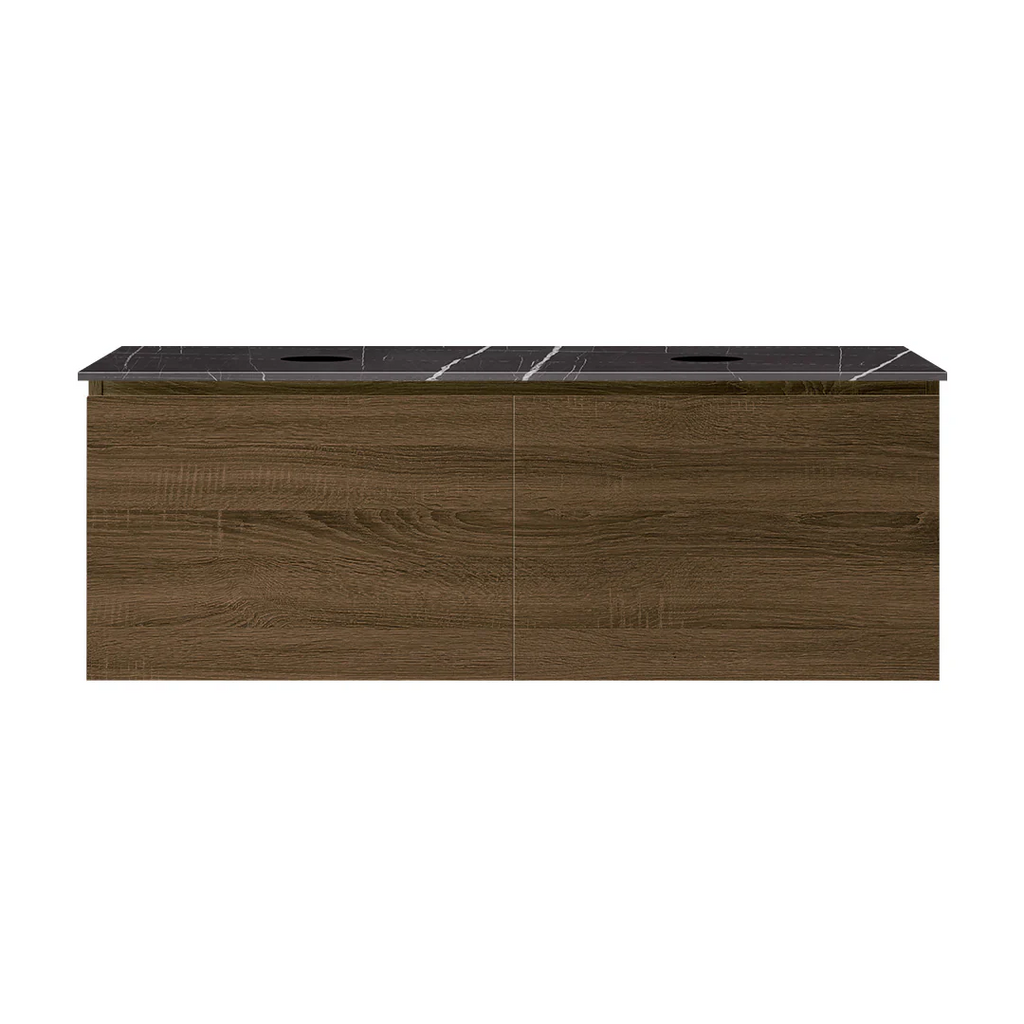 Parisi Rocki + MyTop 1200 Double Bowl Wall Mounted Cabinet with Honed Porcelain Top - Moka - Sahara Noir Porcelain Top - FV-RK-1200D-MK-SAH