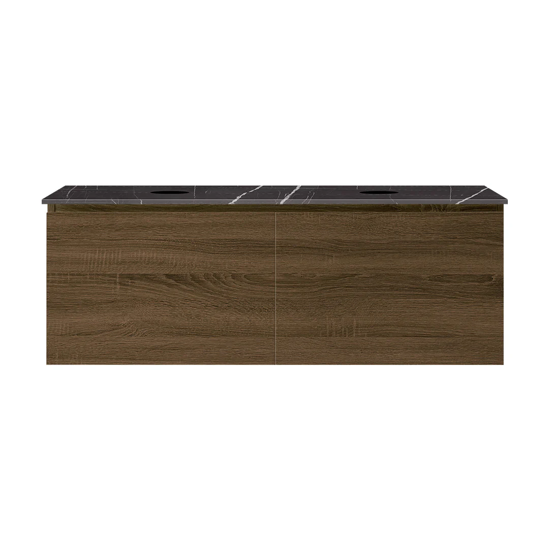 Parisi Rocki + MyTop 1200 Double Bowl Wall Mounted Cabinet with Honed Porcelain Top - Moka - Sahara Noir Porcelain Top - FV-RK-1200D-MK-SAH