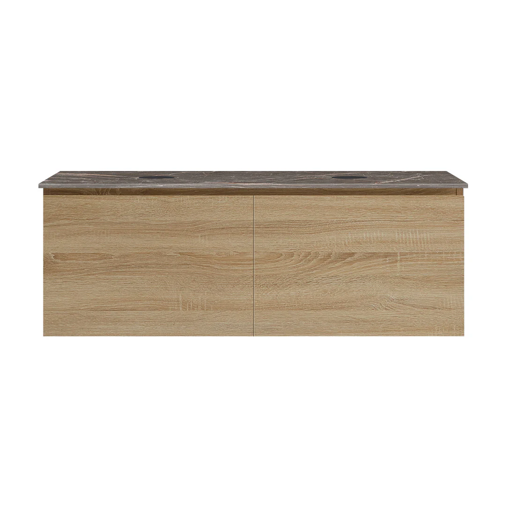 Parisi Rocki + MyTop 1200 Double Bowl Wall Mounted Cabinet with Honed Porcelain Top - Sahara - Ombra di Caravaggio Porcelain Top - FV-RK-1200D-SH-OCP