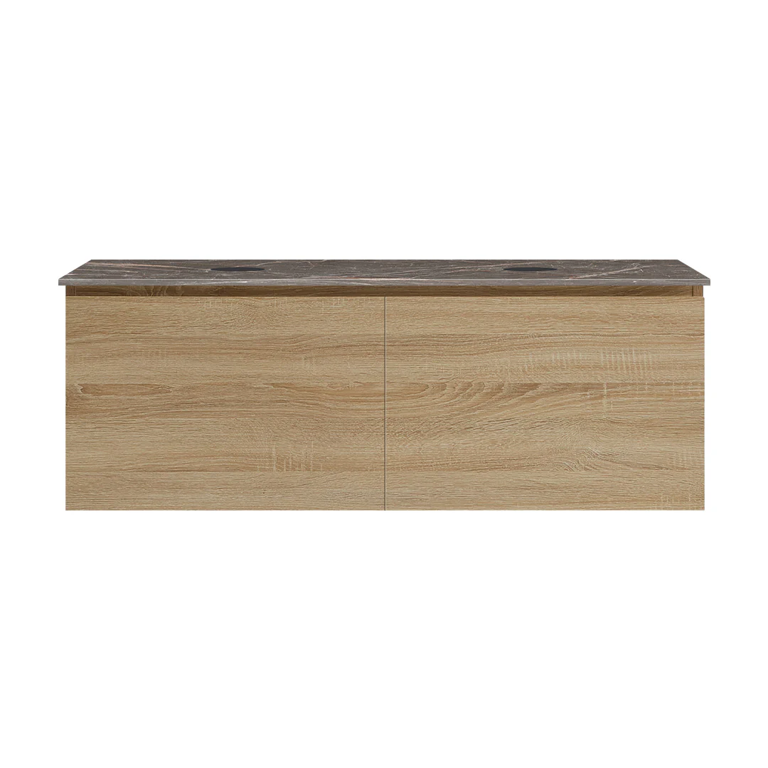 Parisi Rocki + MyTop 1200 Double Bowl Wall Mounted Cabinet with Honed Porcelain Top - Sahara - Ombra di Caravaggio Porcelain Top - FV-RK-1200D-SH-OCP