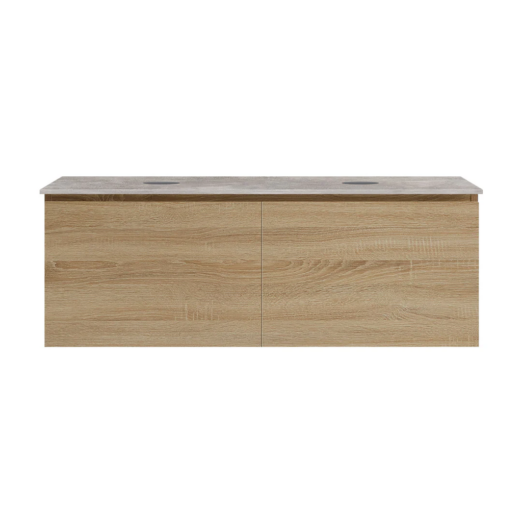 Parisi Rocki + MyTop 1200 Double Bowl Wall Mounted Cabinet with Honed Porcelain Top - Sahara - Portland Hood Porcelain Top - FV-RK-1200D-SH-PHH