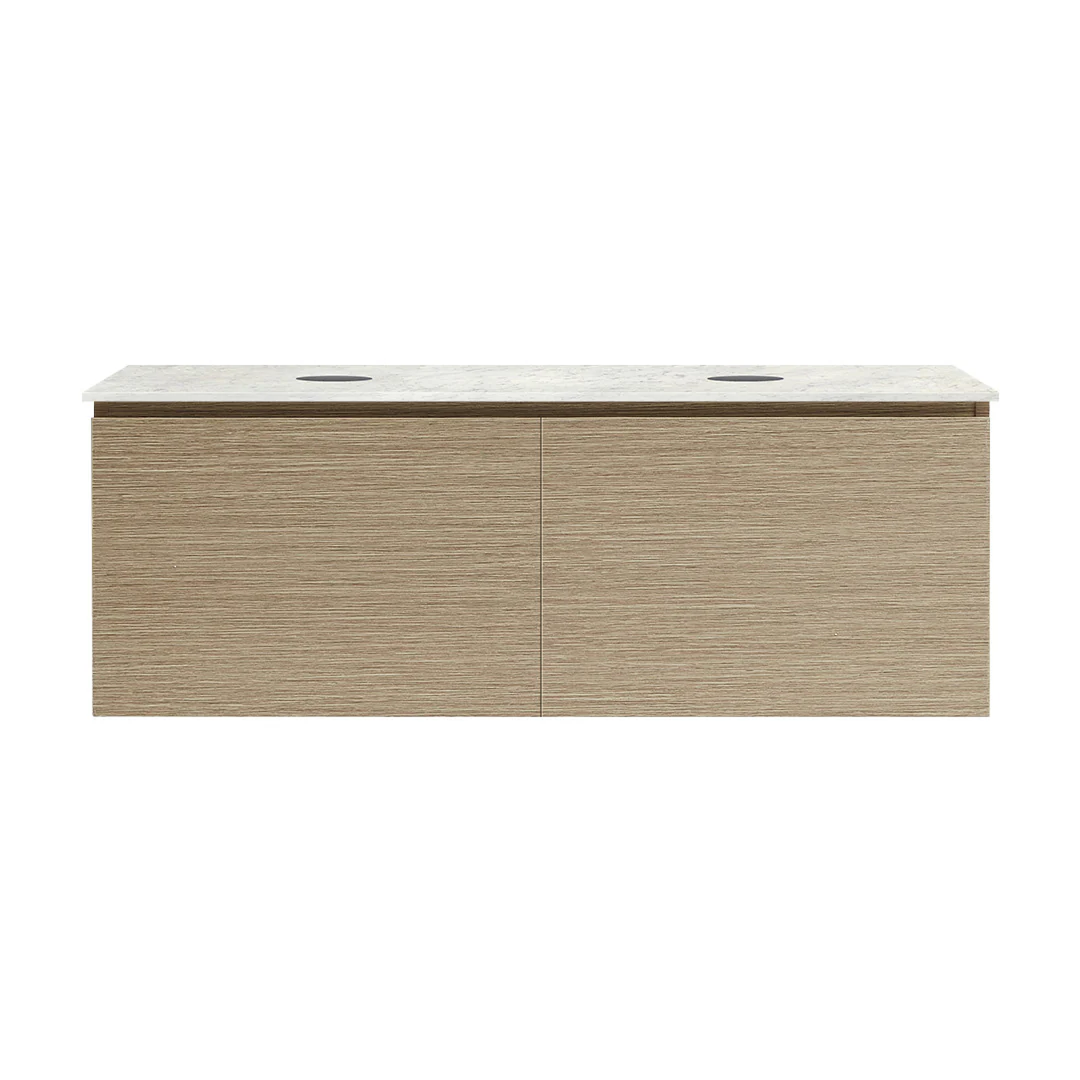 Parisi Rocki + MyTop 1200 Double Bowl Wall Mounted Cabinet with Honed Porcelain Top - Sand Plus - Carrara Porcelain Top - FV-RK-1200D-SP-CAH