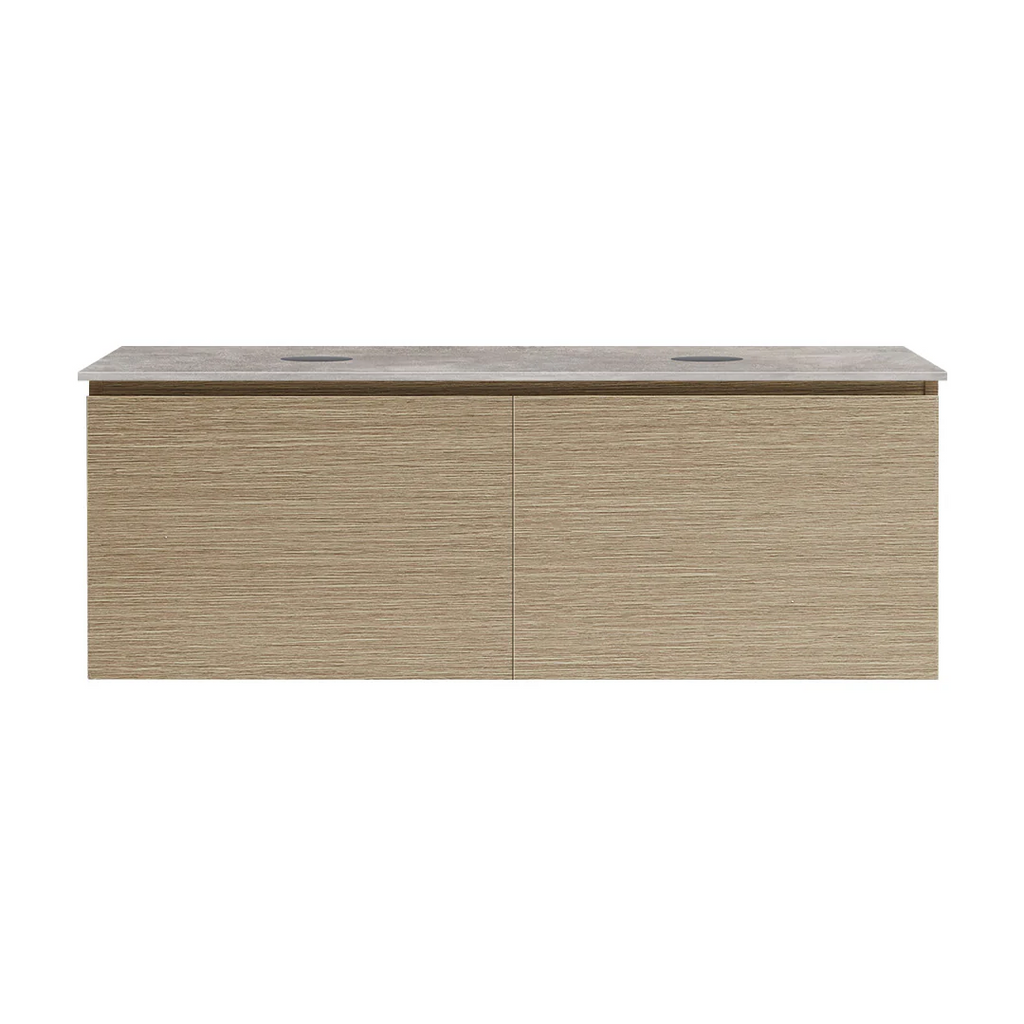 Parisi Rocki + MyTop 1200 Double Bowl Wall Mounted Cabinet with Honed Porcelain Top - Sand Plus - Portland Hood Porcelain Top - FV-RK-1200D-SP-PHH